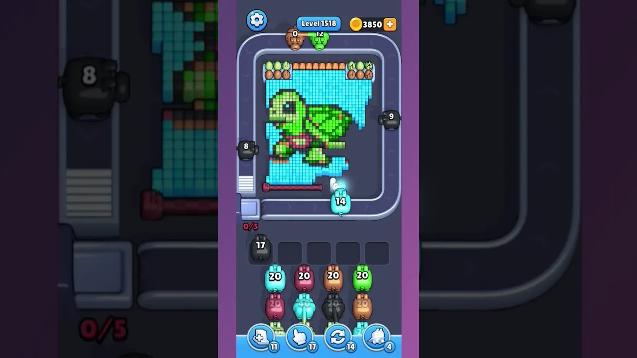 Pixel Flow Level 1518 grid layout and solution screenshot