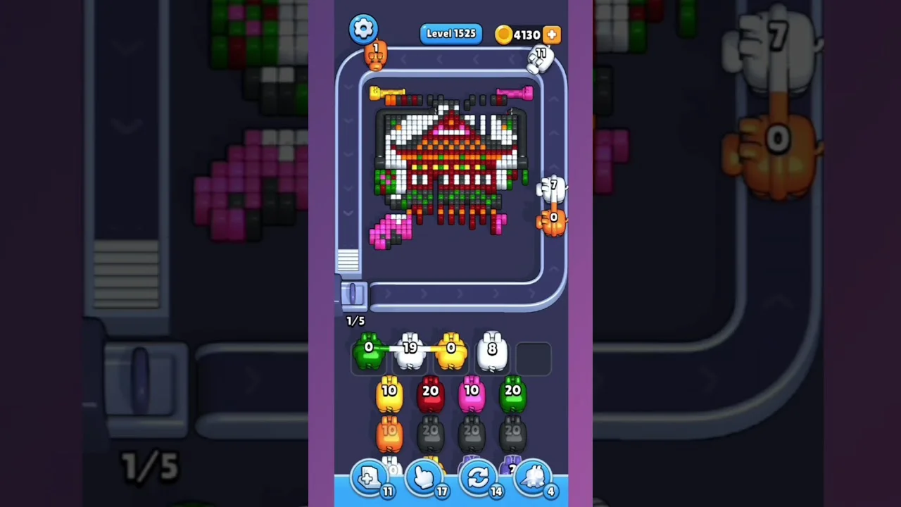 Pixel Flow Level 1525 grid layout and solution screenshot