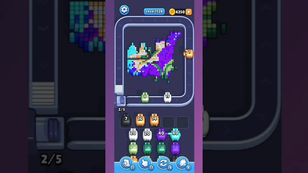 Pixel Flow Level 1528 grid layout and solution screenshot