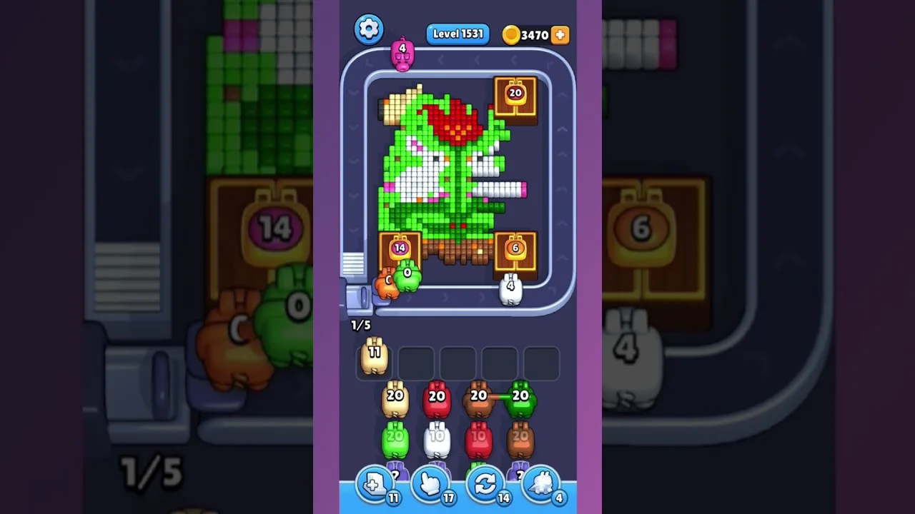Pixel Flow Level 1531 grid layout and solution screenshot