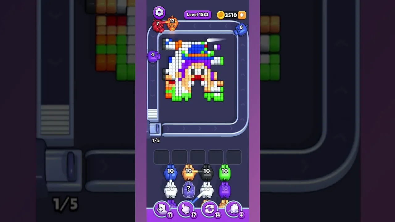 Pixel Flow Level 1532 grid layout and solution screenshot