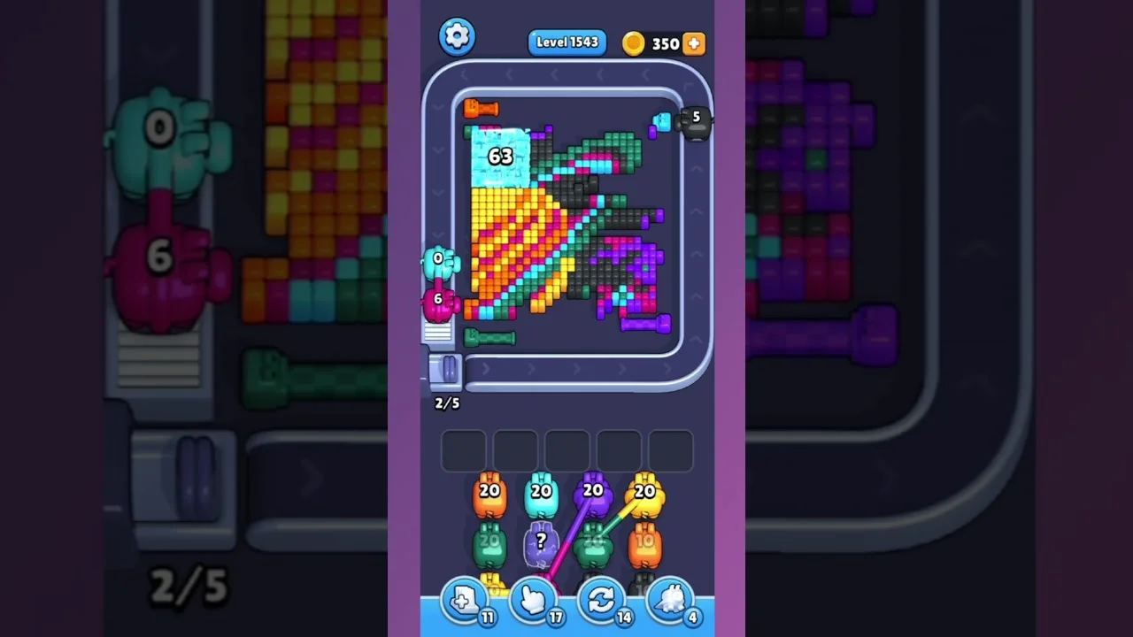Pixel Flow Level 1543 grid layout and solution screenshot