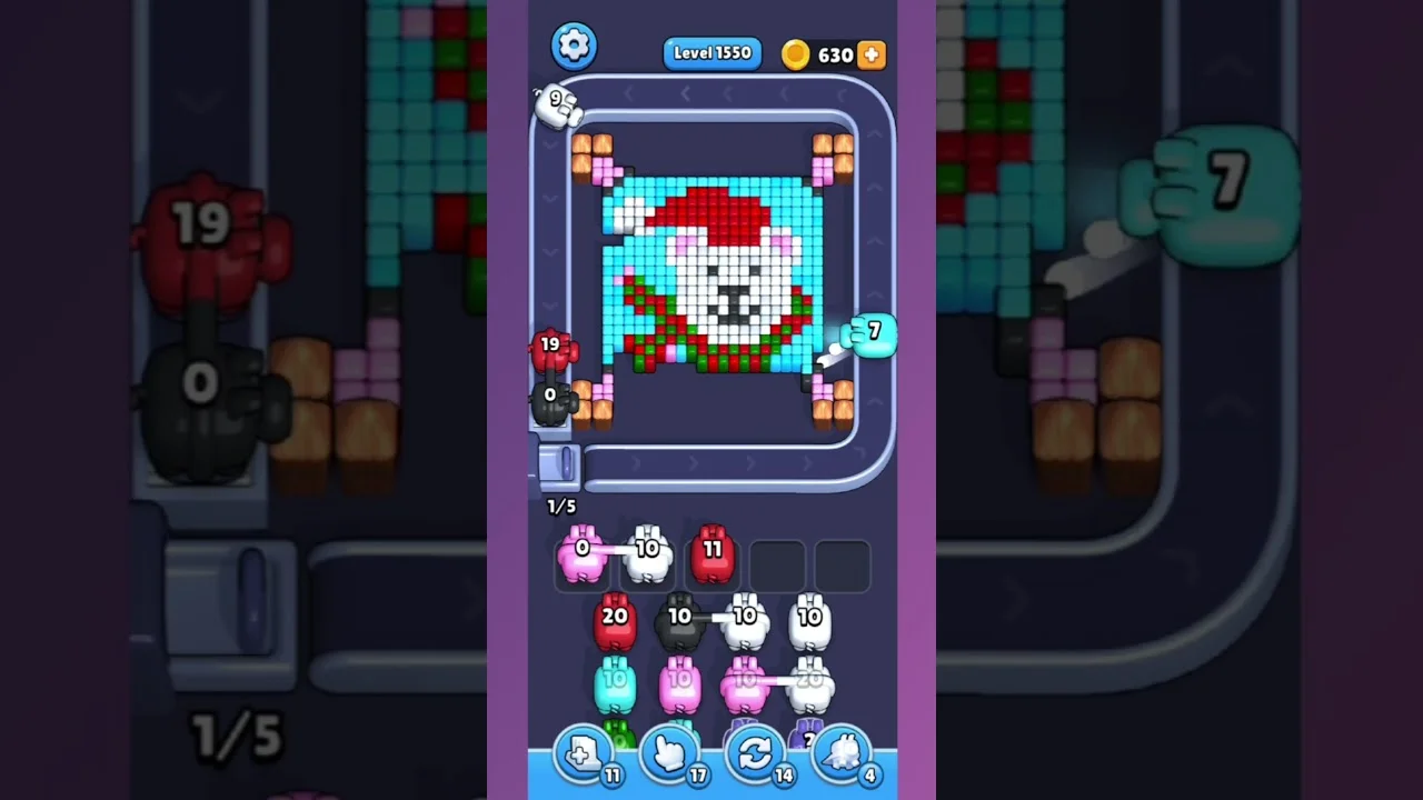 Pixel Flow Level 1550 grid layout and solution screenshot