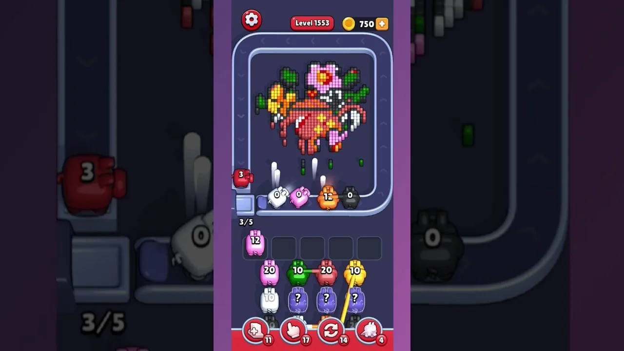 Pixel Flow Level 1553 grid layout and solution screenshot