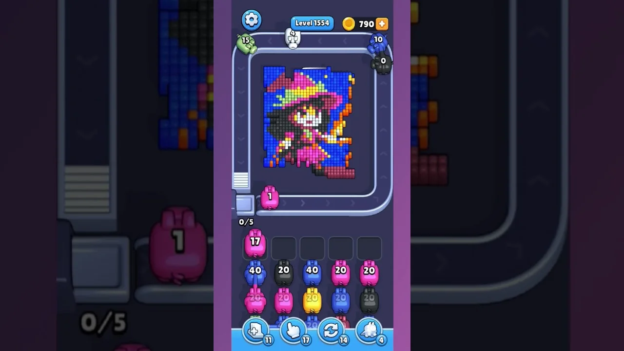 Pixel Flow Level 1554 grid layout and solution screenshot