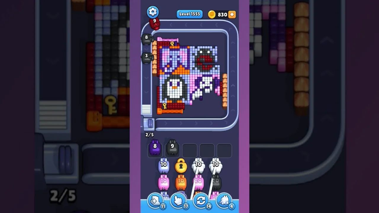 Pixel Flow Level 1555 grid layout and solution screenshot