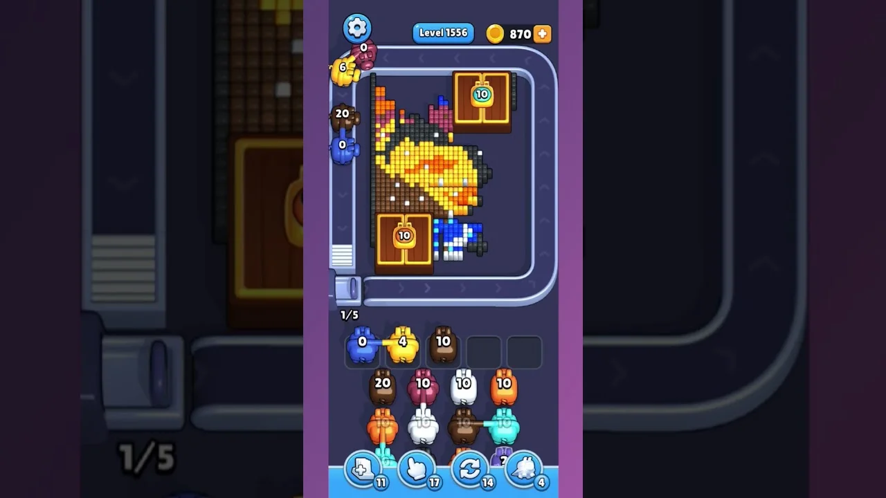 Pixel Flow Level 1556 grid layout and solution screenshot