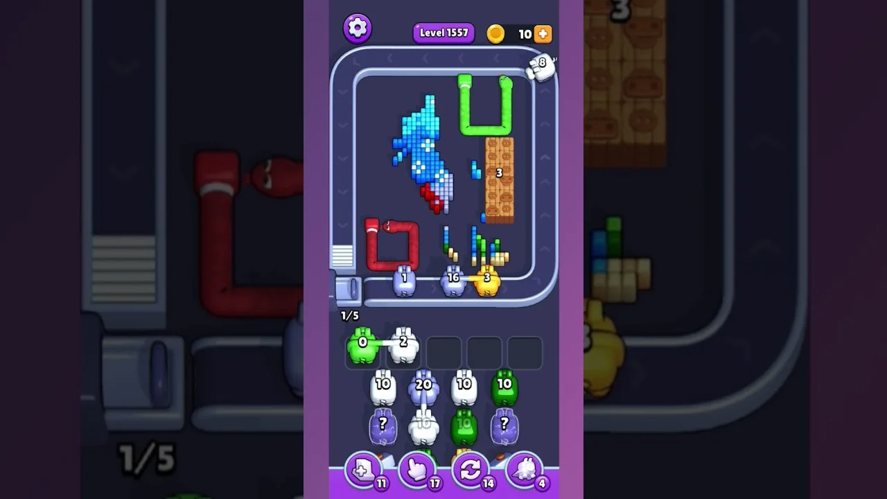 Pixel Flow Level 1557 grid layout and solution screenshot