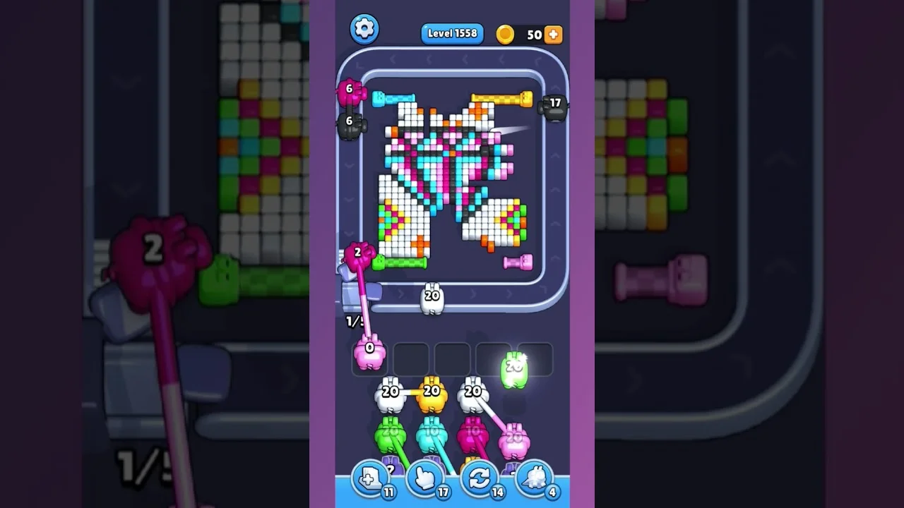Pixel Flow Level 1558 grid layout and solution screenshot
