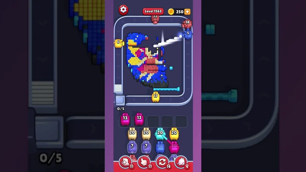 Pixel Flow Level 1563 grid layout and solution screenshot