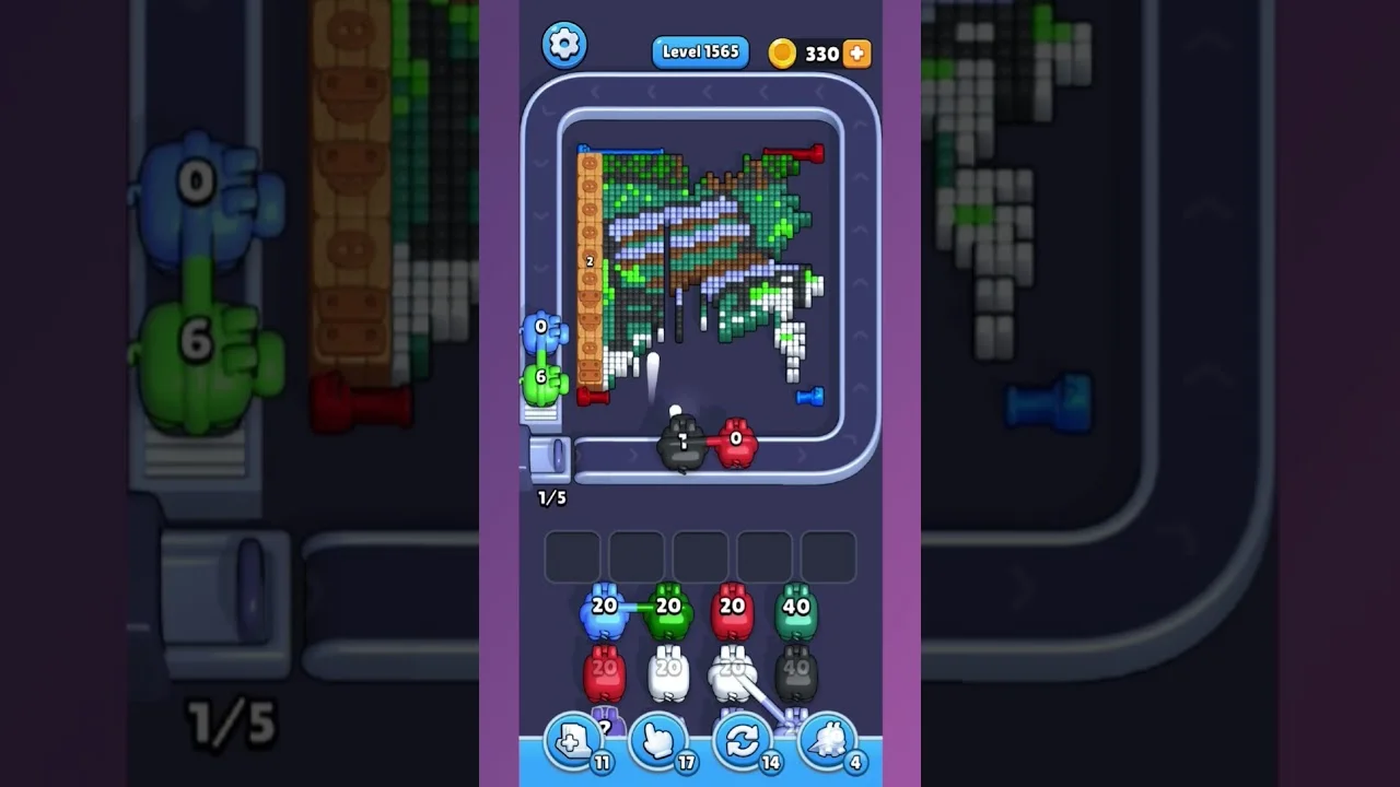 Pixel Flow Level 1565 grid layout and solution screenshot