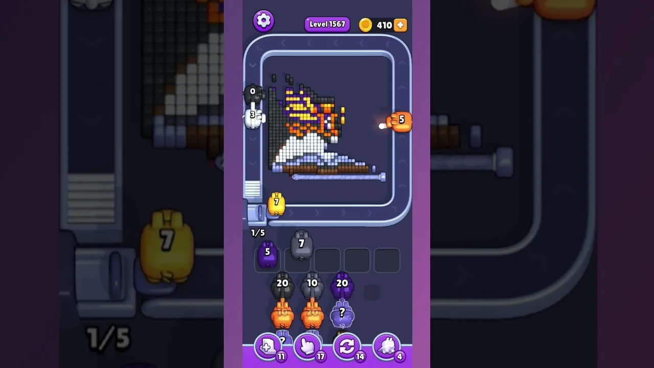 Pixel Flow Level 1567 grid layout and solution screenshot