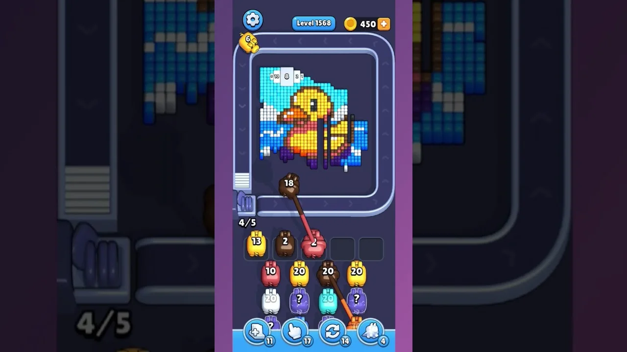 Pixel Flow Level 1568 grid layout and solution screenshot