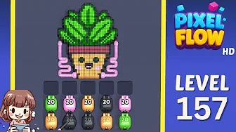 Pixel Flow Level 157 grid layout and solution screenshot
