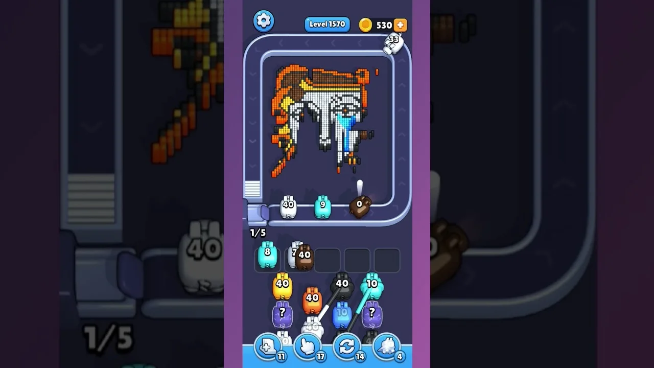 Pixel Flow Level 1570 grid layout and solution screenshot