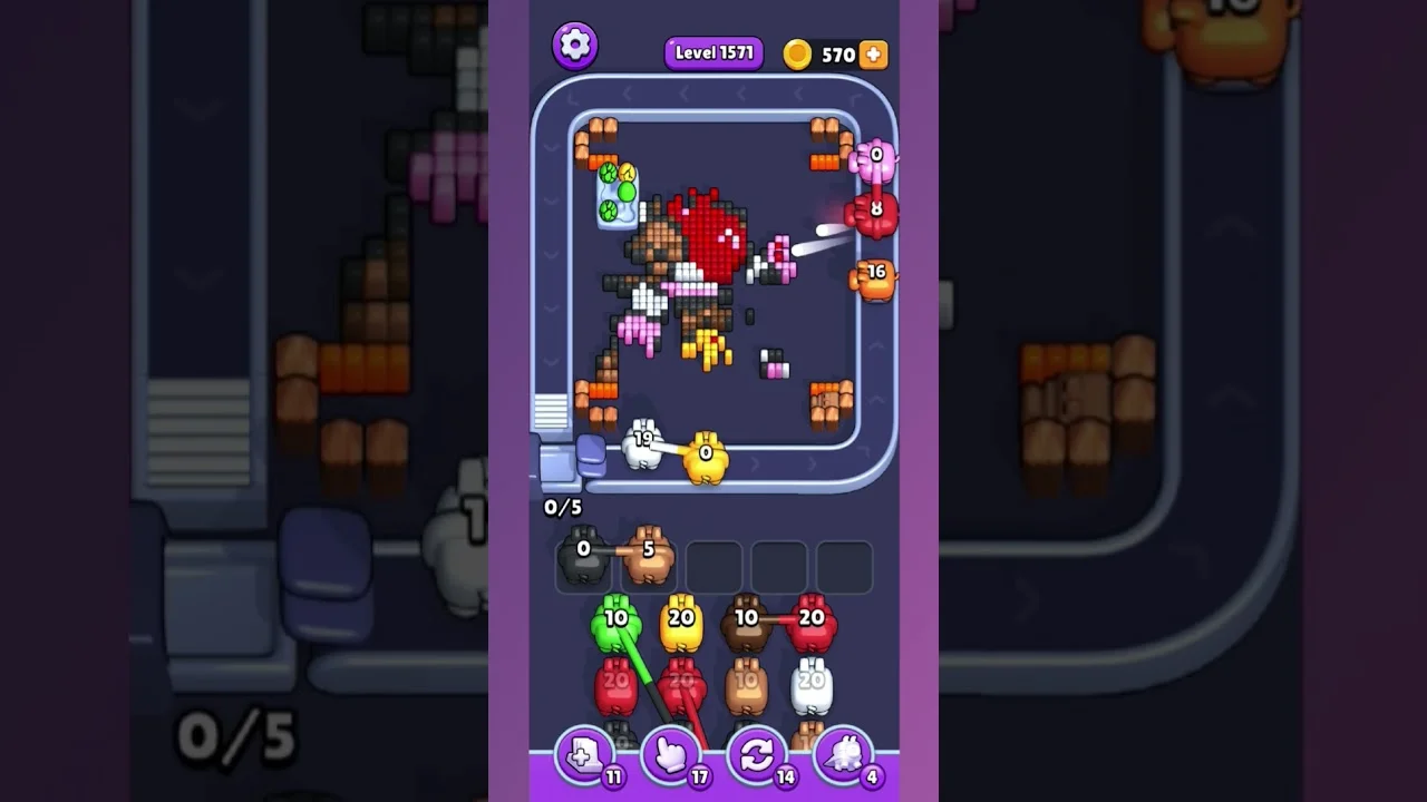 Pixel Flow Level 1571 grid layout and solution screenshot
