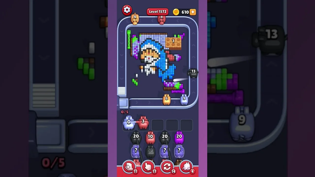 Pixel Flow Level 1572 grid layout and solution screenshot