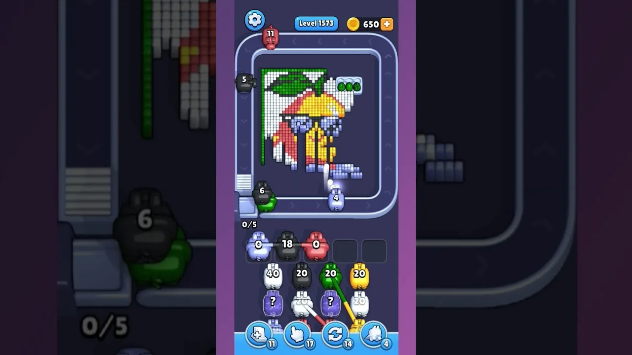 Pixel Flow Level 1573 grid layout and solution screenshot