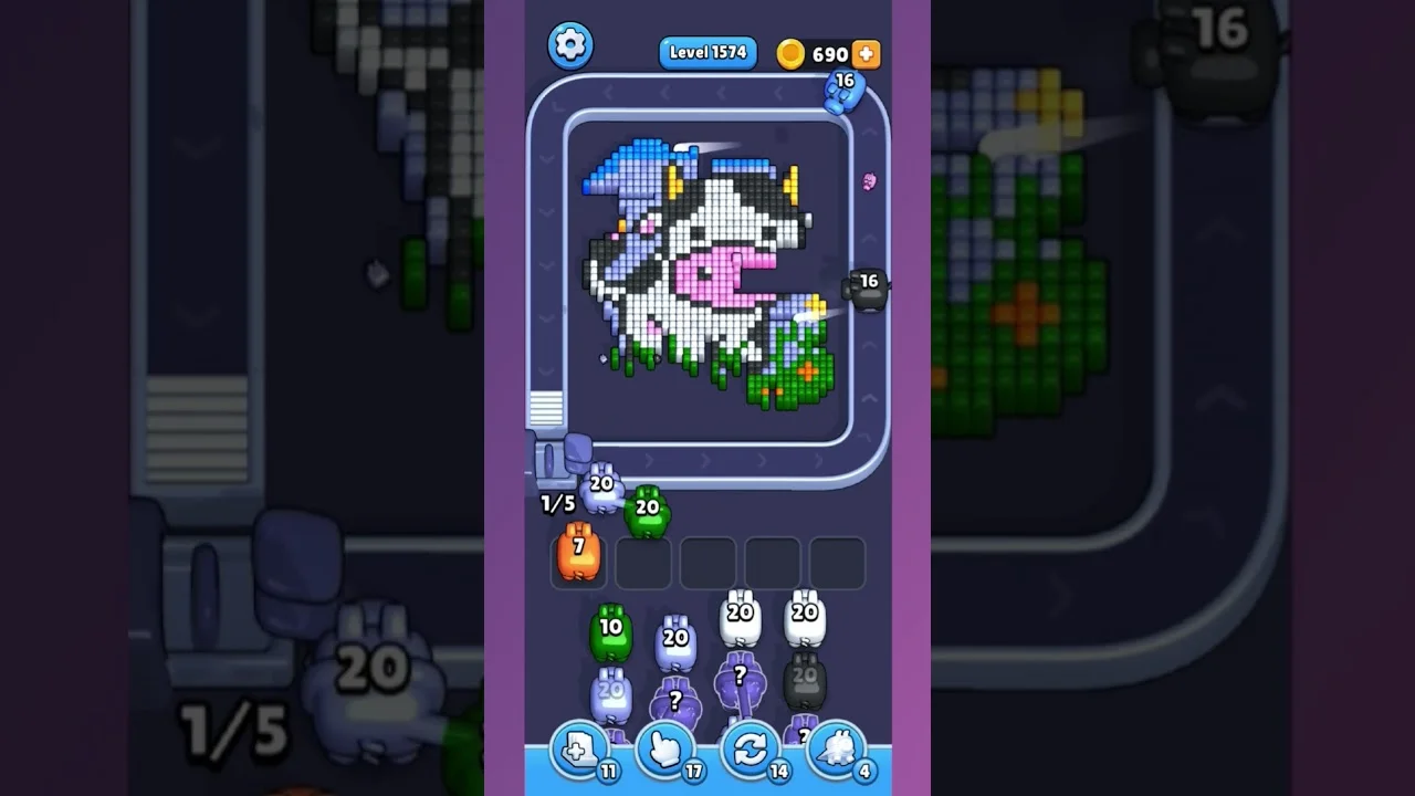 Pixel Flow Level 1574 grid layout and solution screenshot