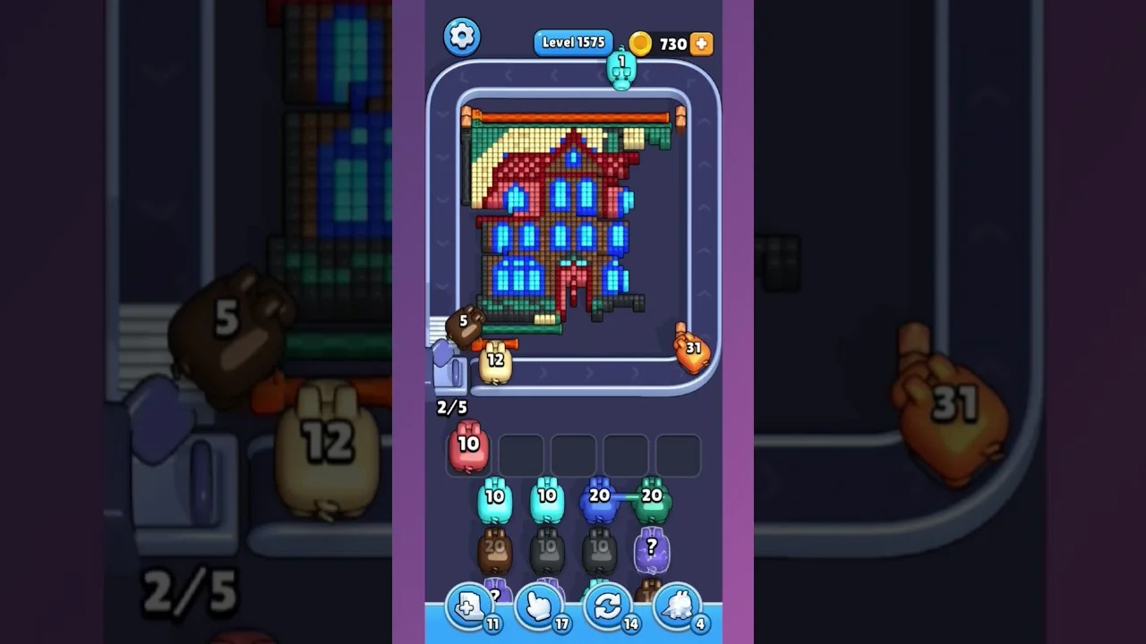 Pixel Flow Level 1575 grid layout and solution screenshot