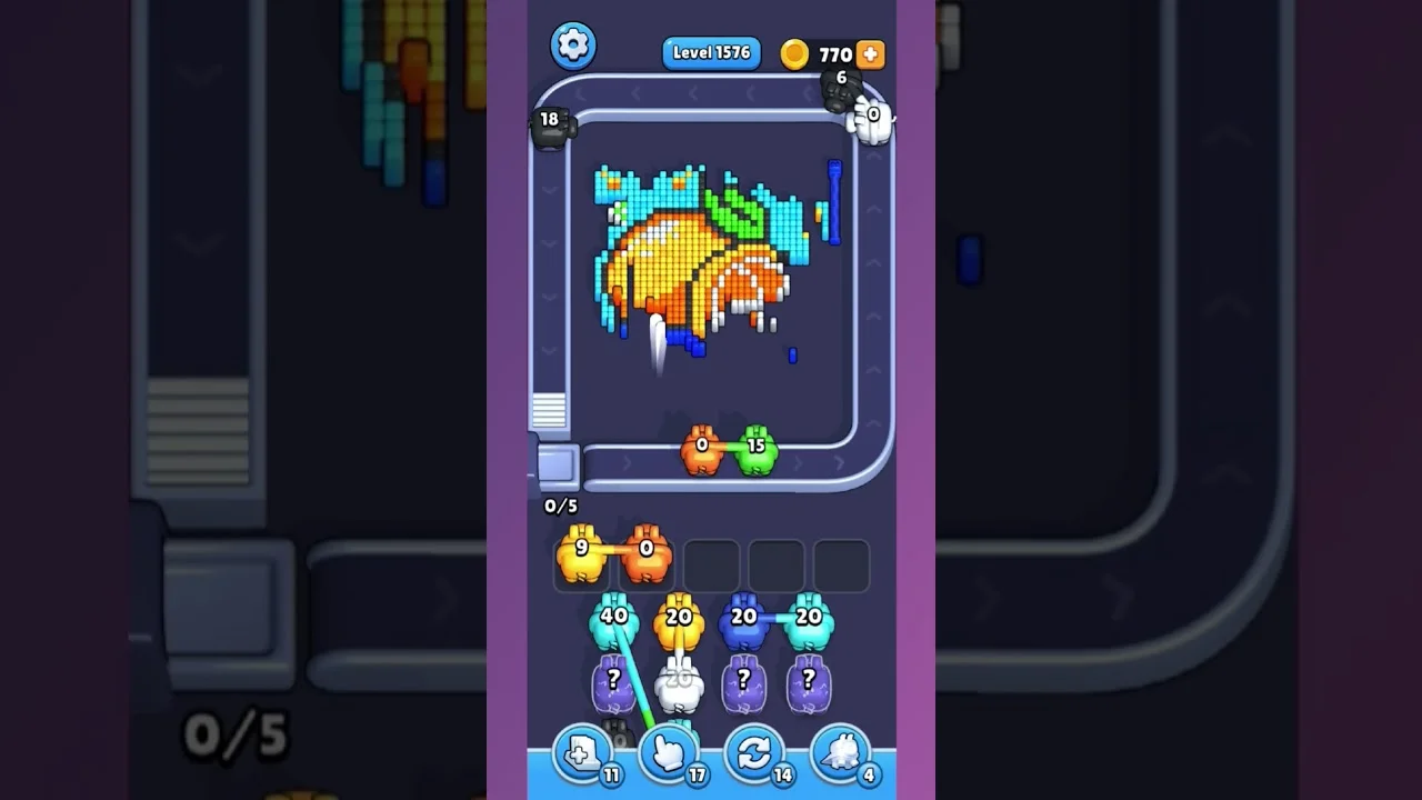 Pixel Flow Level 1576 grid layout and solution screenshot