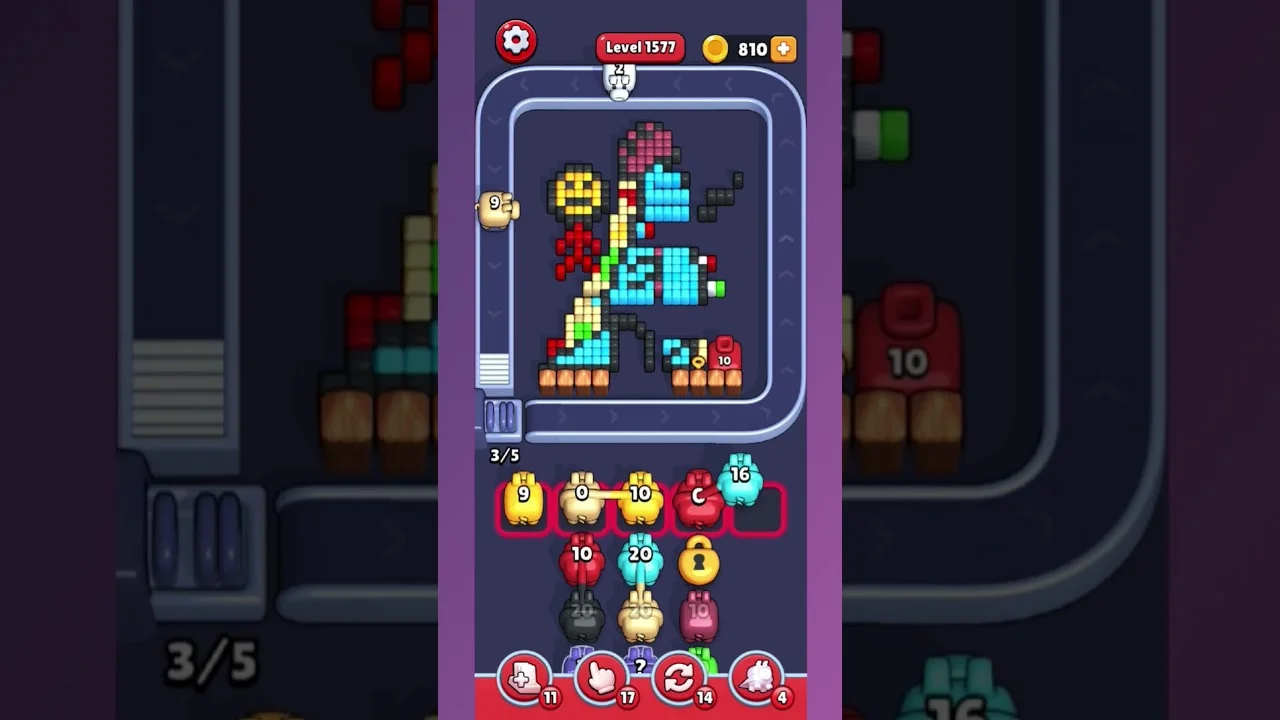 Pixel Flow Level 1577 grid layout and solution screenshot
