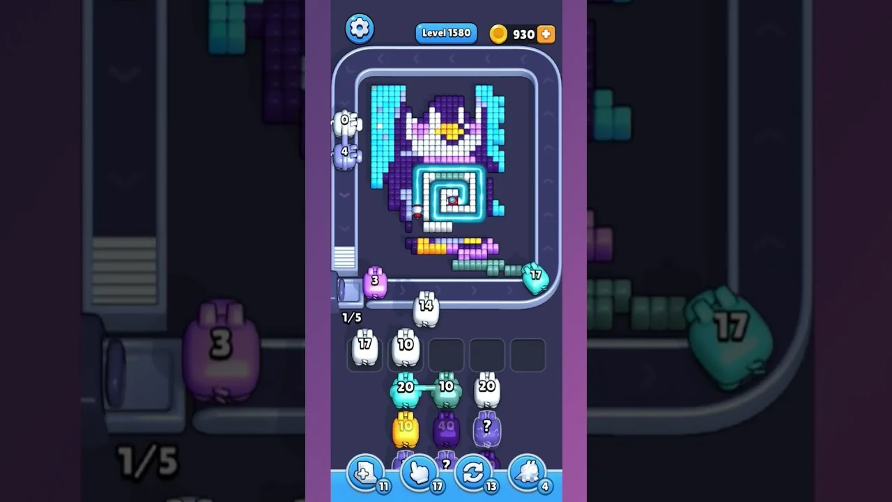 Pixel Flow Level 1580 grid layout and solution screenshot