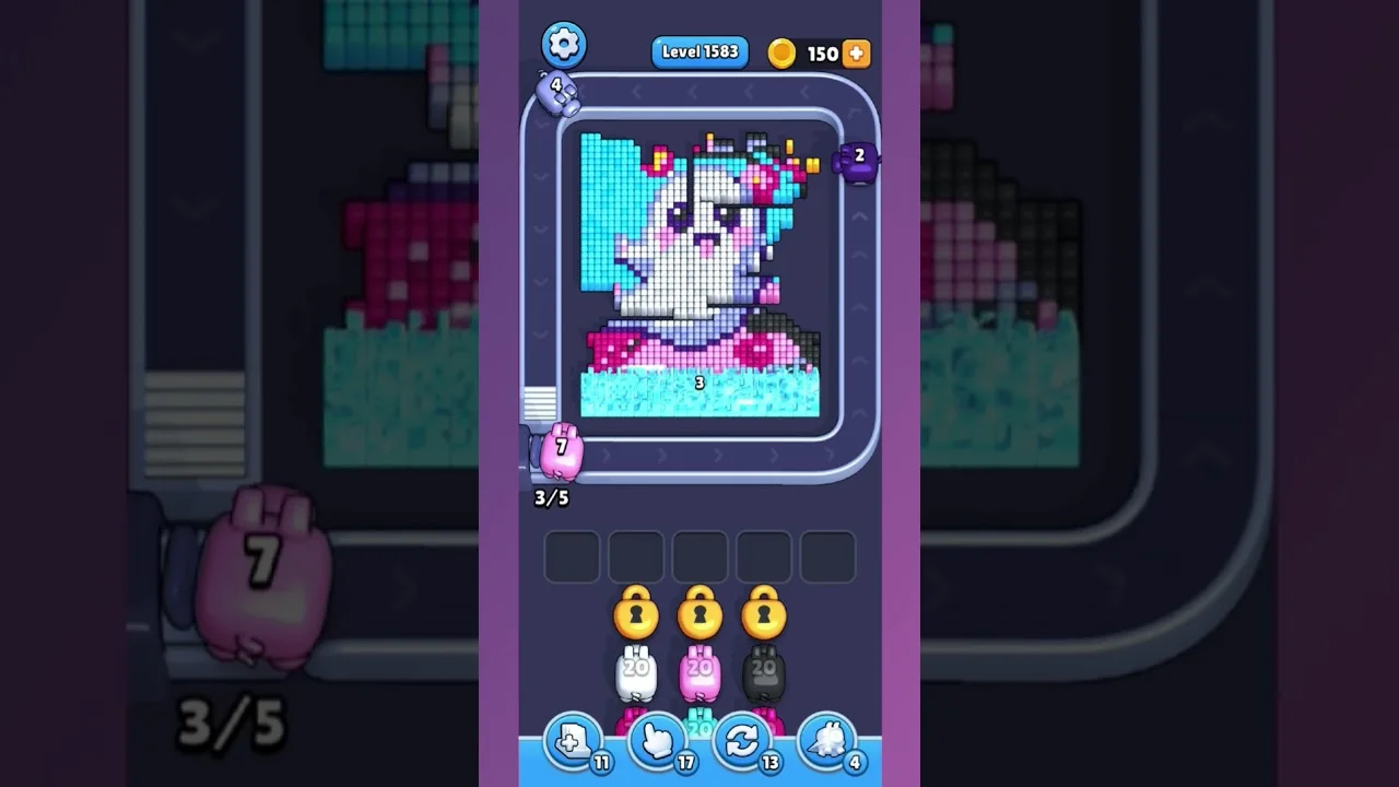 Pixel Flow Level 1583 grid layout and solution screenshot