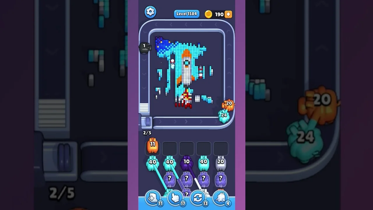 Pixel Flow Level 1584 grid layout and solution screenshot