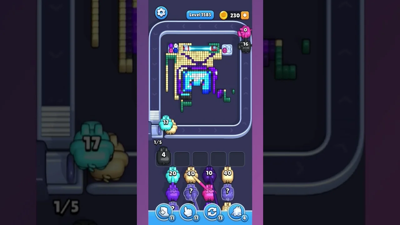 Pixel Flow Level 1585 grid layout and solution screenshot