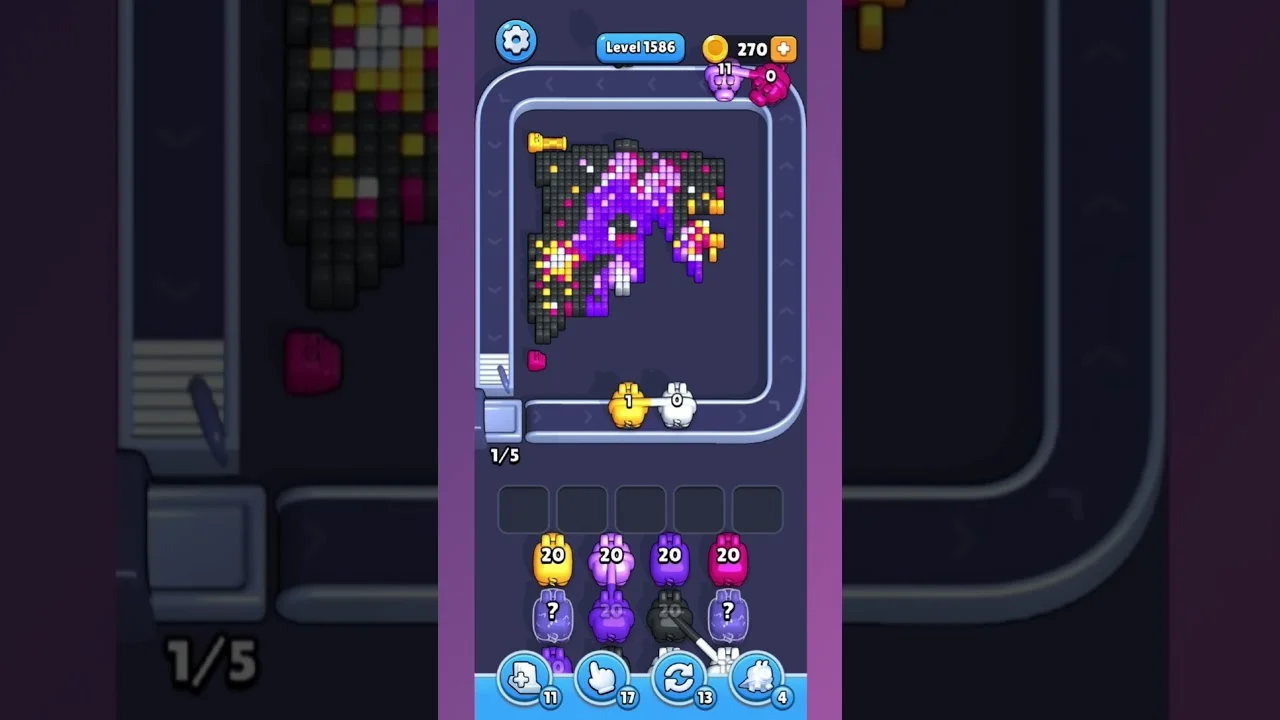 Pixel Flow Level 1586 grid layout and solution screenshot