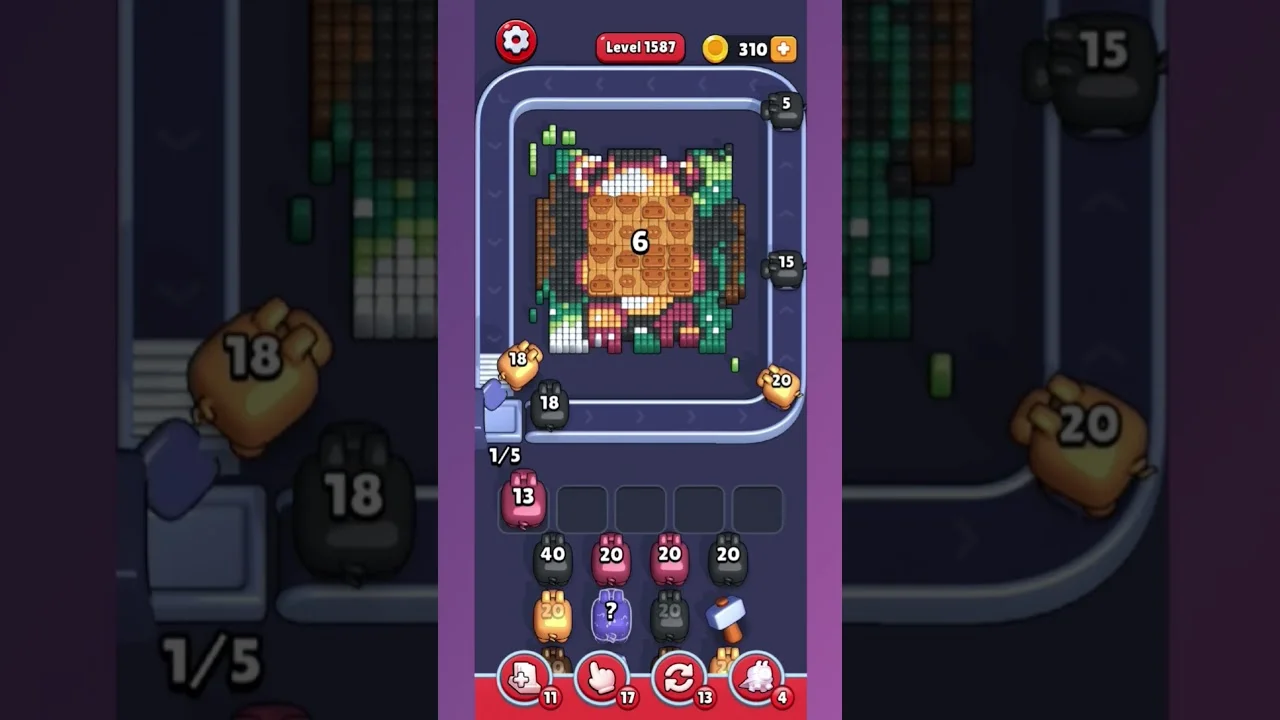 Pixel Flow Level 1587 grid layout and solution screenshot