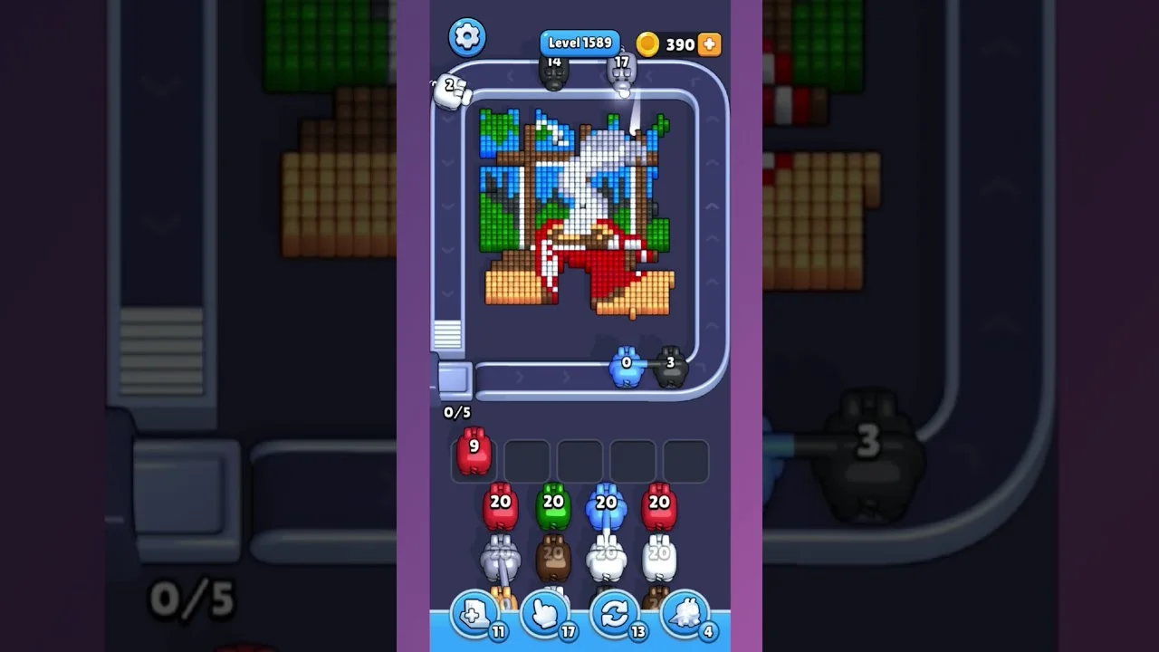 Pixel Flow Level 1589 grid layout and solution screenshot