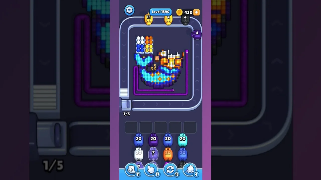 Pixel Flow Level 1590 grid layout and solution screenshot