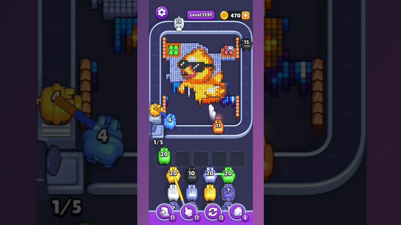 Pixel Flow Level 1591 grid layout and solution screenshot