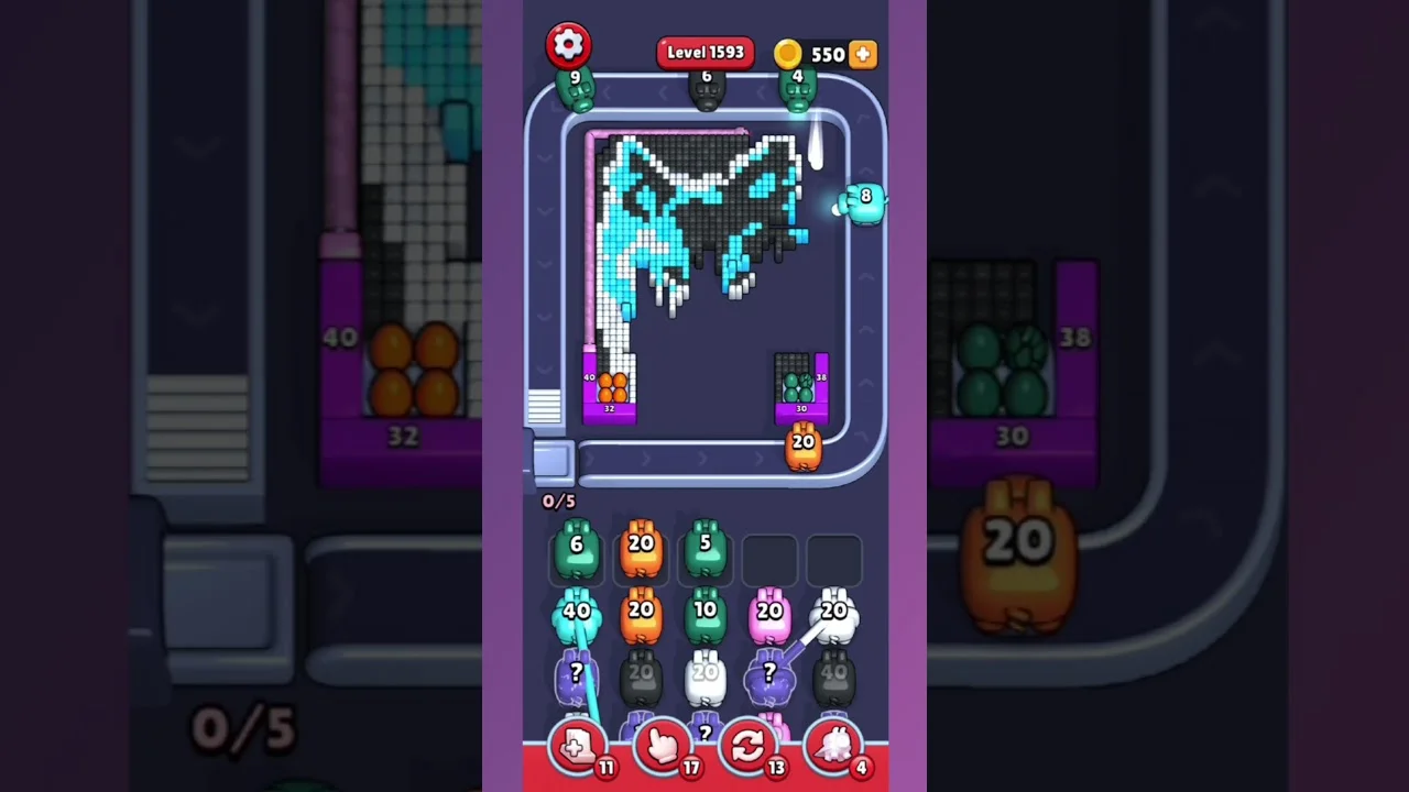 Pixel Flow Level 1593 grid layout and solution screenshot