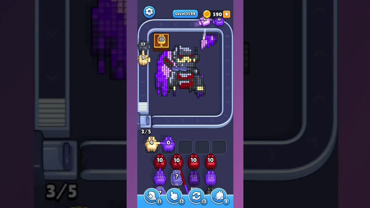 Pixel Flow Level 1594 grid layout and solution screenshot