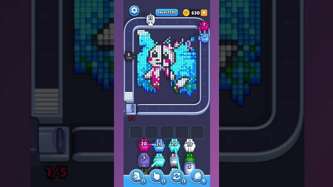 Pixel Flow Level 1595 grid layout and solution screenshot
