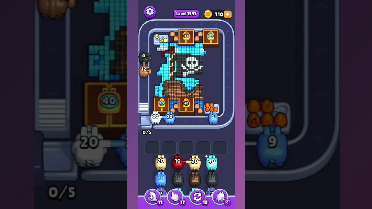 Pixel Flow Level 1597 grid layout and solution screenshot