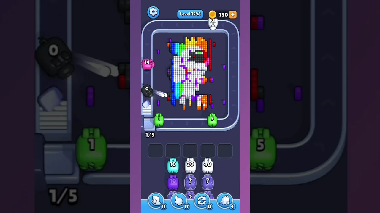 Pixel Flow Level 1598 grid layout and solution screenshot