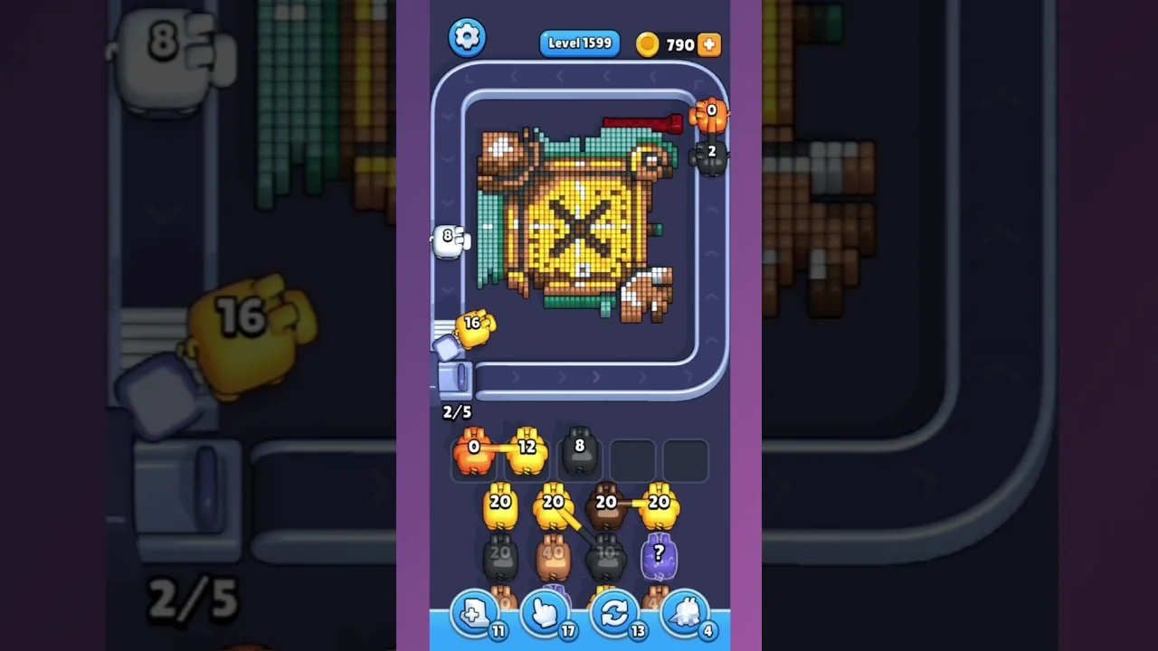 Pixel Flow Level 1599 grid layout and solution screenshot