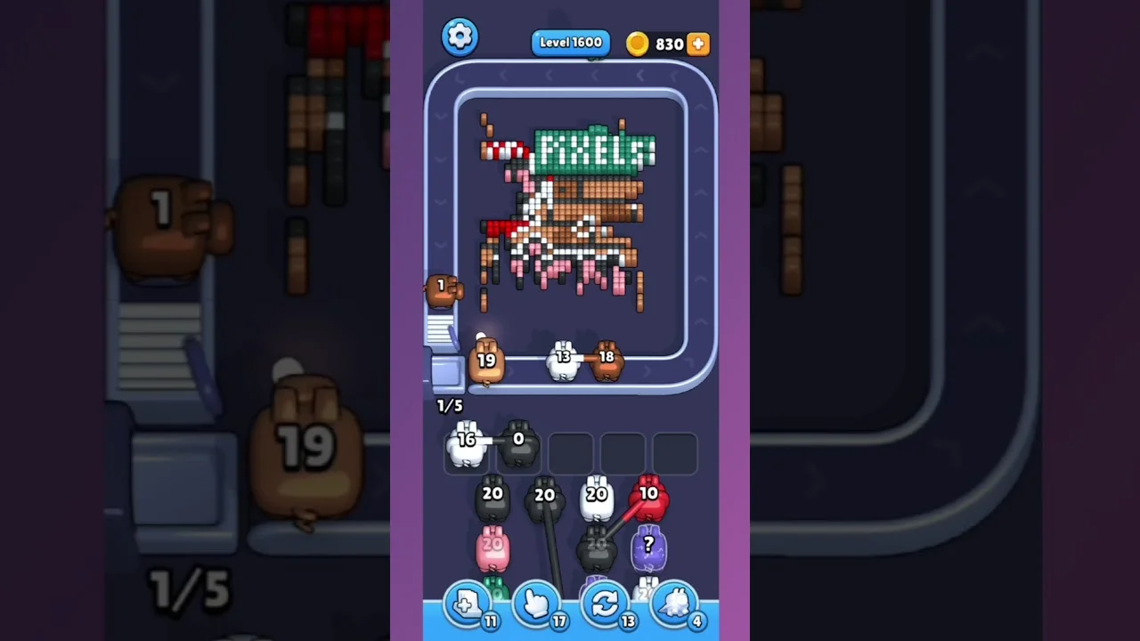 Pixel Flow Level 1600 grid layout and solution screenshot