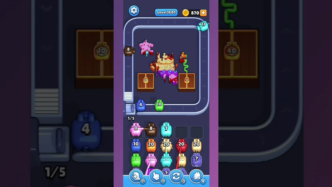 Pixel Flow Level 1601 grid layout and solution screenshot