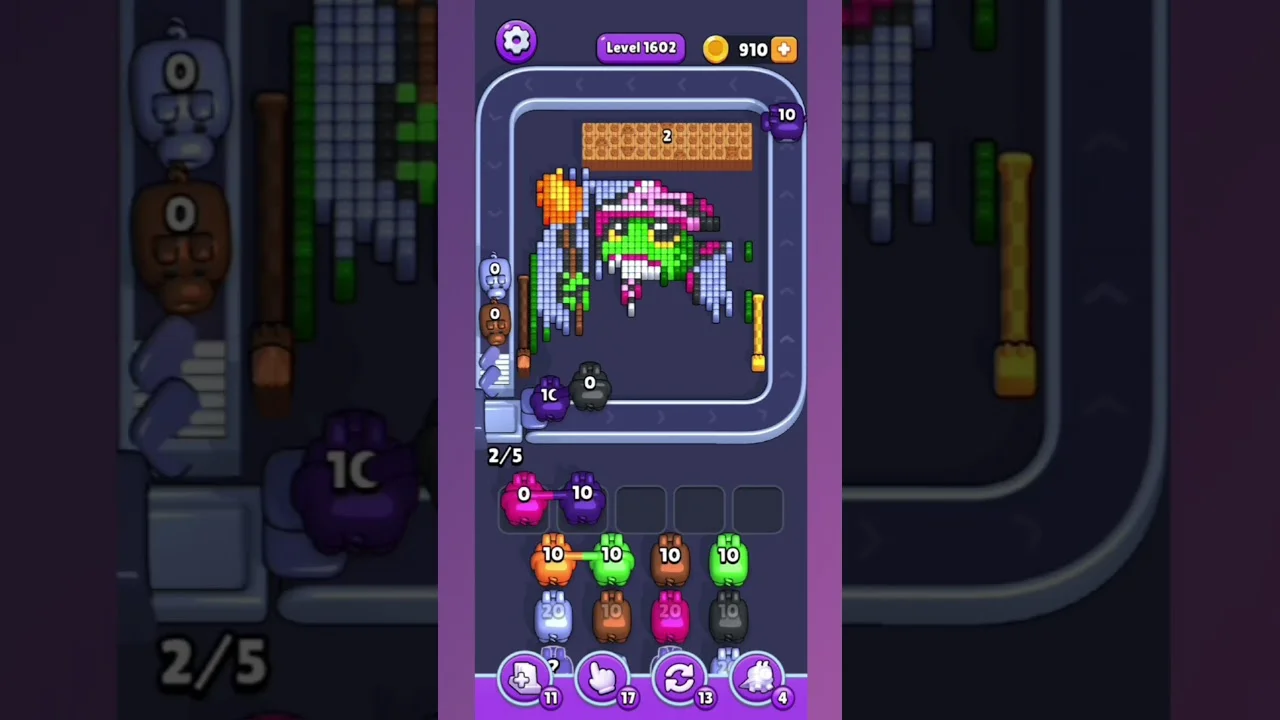 Pixel Flow Level 1602 grid layout and solution screenshot