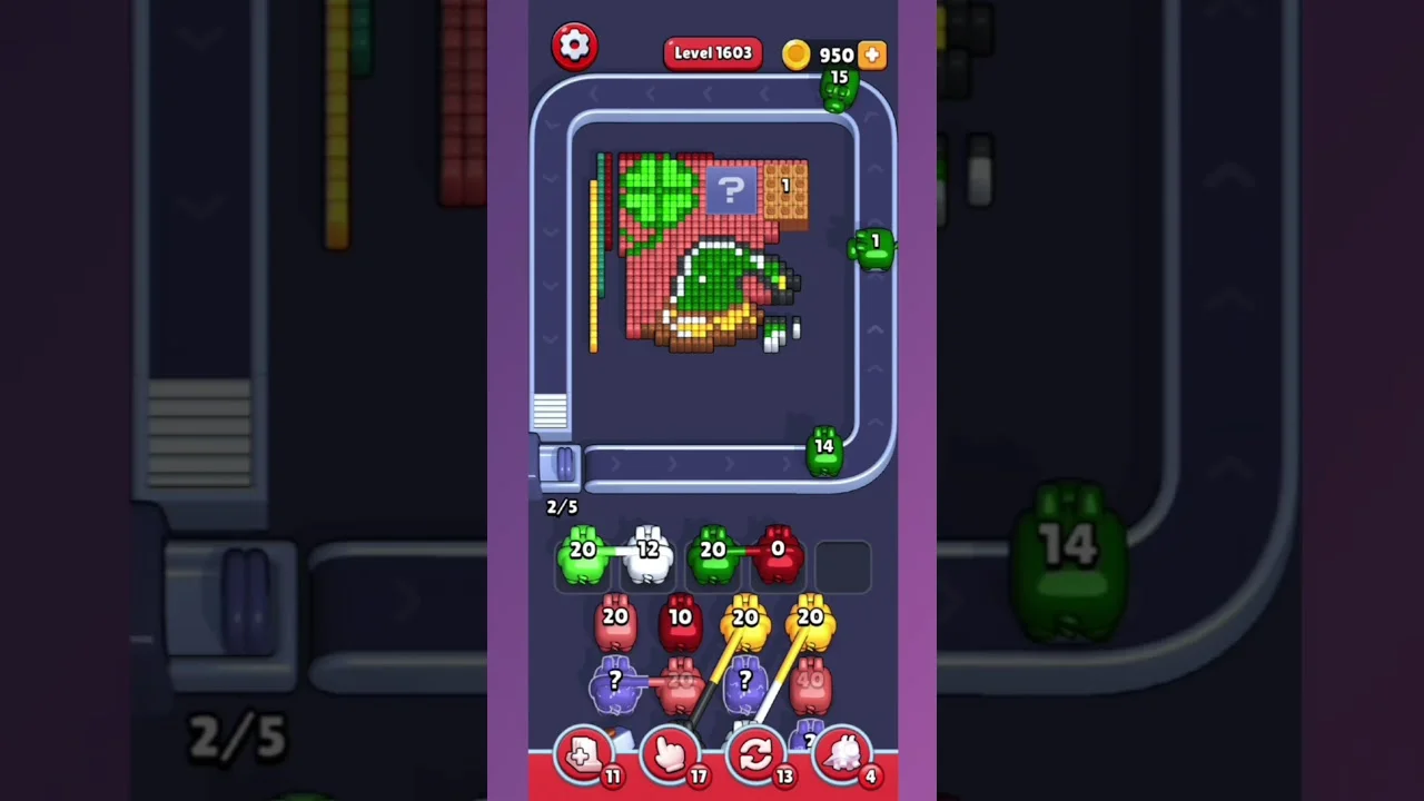 Pixel Flow Level 1603 grid layout and solution screenshot