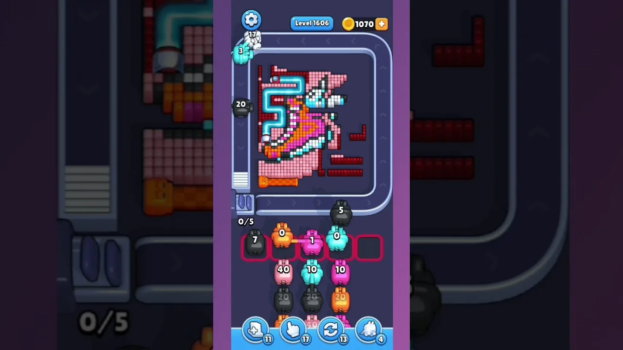 Pixel Flow Level 1606 grid layout and solution screenshot