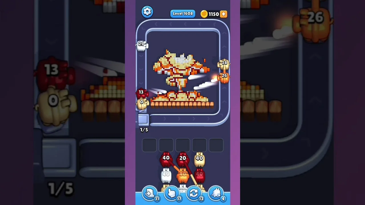 Pixel Flow Level 1608 grid layout and solution screenshot