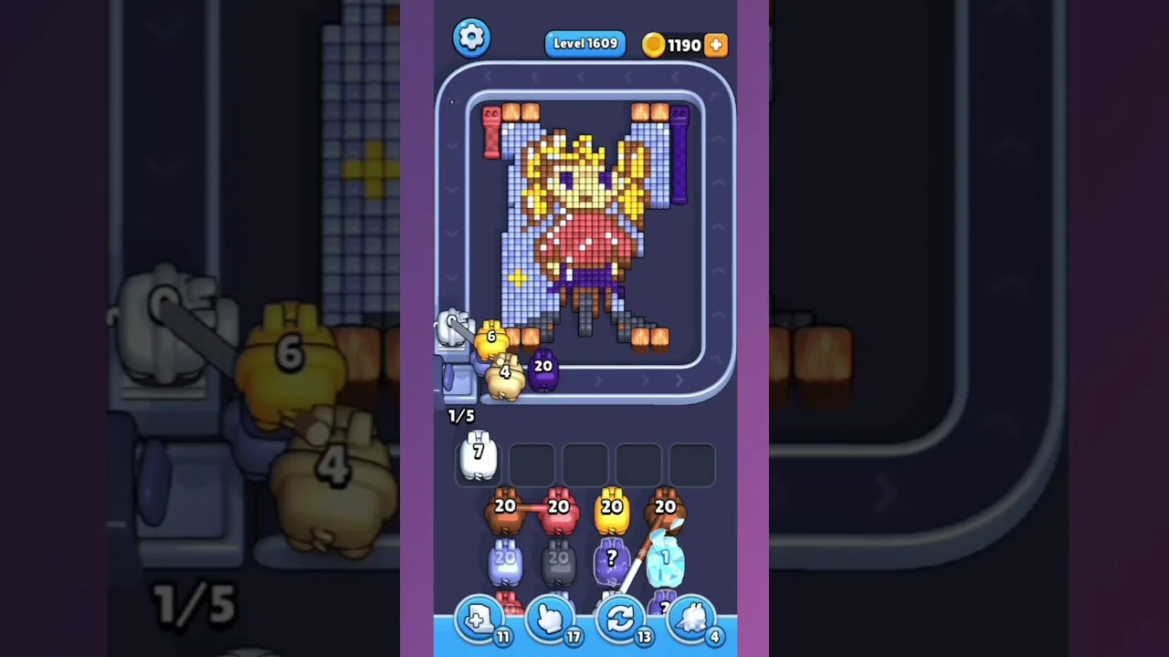 Pixel Flow Level 1609 grid layout and solution screenshot