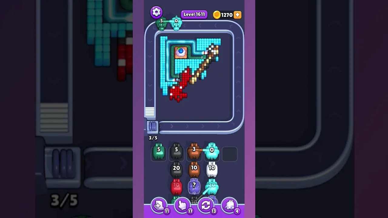 Pixel Flow Level 1611 grid layout and solution screenshot