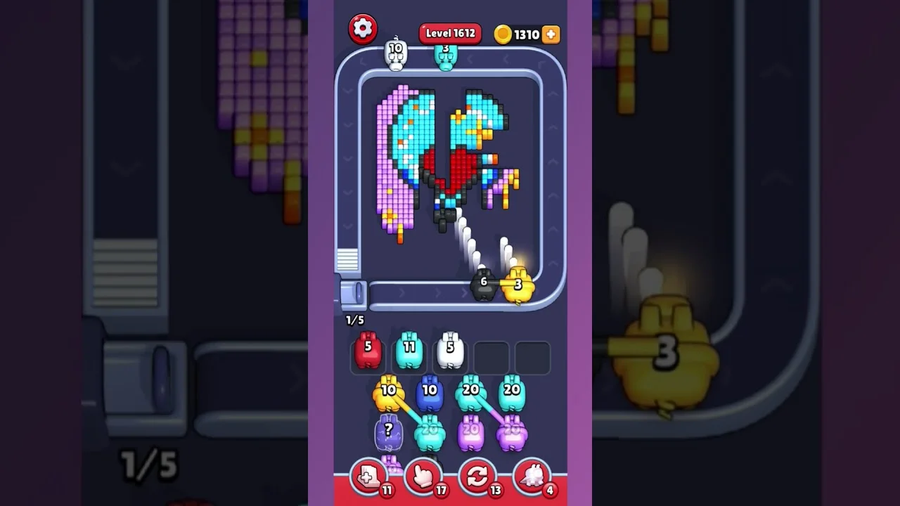 Pixel Flow Level 1612 grid layout and solution screenshot